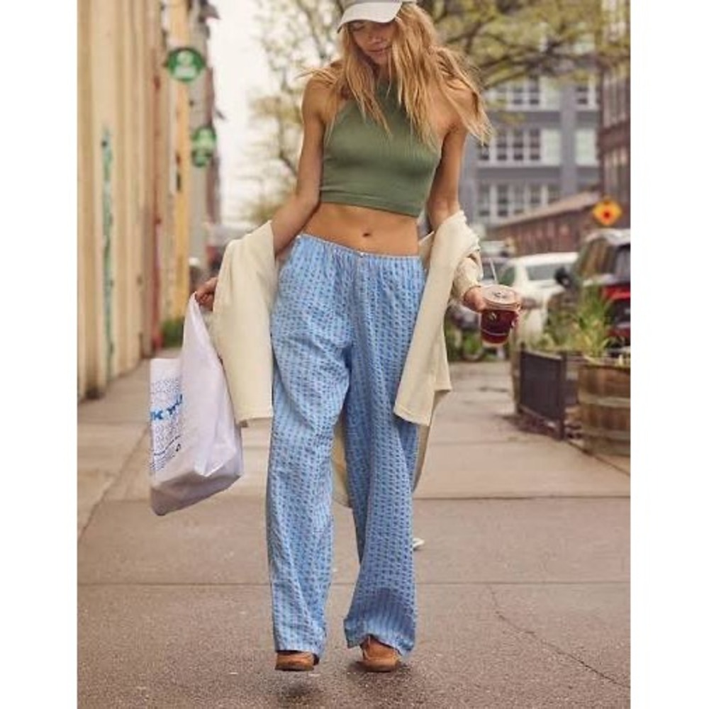 Aerie Blue Striped Pajama Pants Women XS Elastic Waist Lounge Sleepwear Pockets